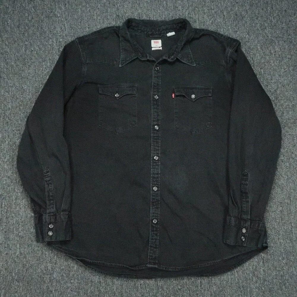 Levis Shirt Mens XXL Black Barstow Western Long Sleeve Pearl Snap 2XL